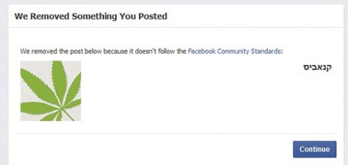 ההודעה על סגירת עמוד הפייסבוק של קנאביס (צילום מסך)