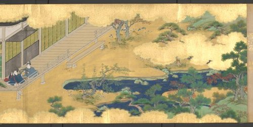 פרט מתוך סדרת מגילות מאוירות מהמאה השבע עשרה, המגוללות את חיי האצילים ביפן של תקופת הייאן. על פי מעשה גנז'י, הרומן הראשון שנכתב אי פעם ביפן