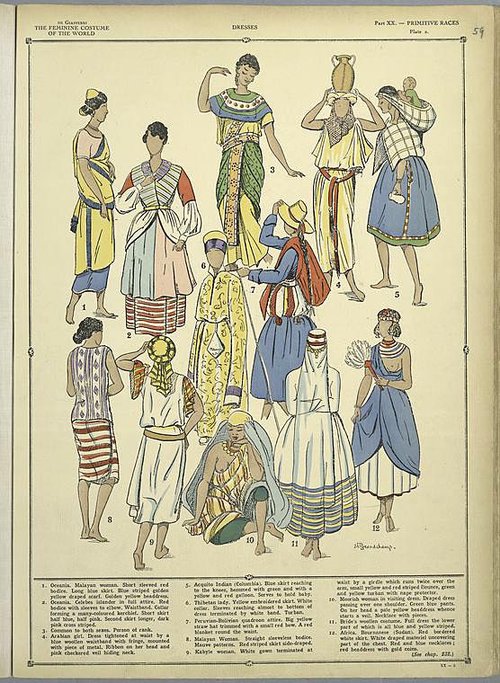 תלבושות נשים מרחבי העולם, איור משנת 1926 של M.T Grandchamp.