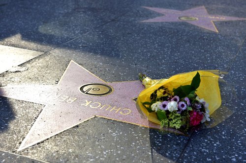 זר פרחים על הכוכב של צ'אק ברי בהוליווד (צילום: Rodin Eckenroth/Getty Images)