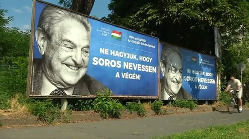 הקמפיין נגד ג'ורג' סורוס בהונגריה (צילום מסך מתוך רויטרס)